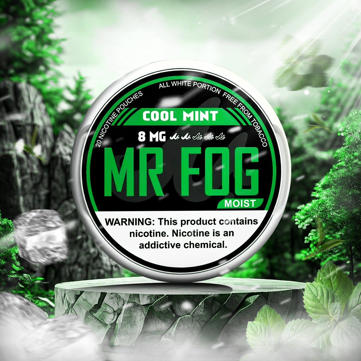 MR FOG NICOTINE POUCHES 8MG - Cool Mint Moist  MR FOG NICOTINE POUCHES 8MG - Cool Mint Moist