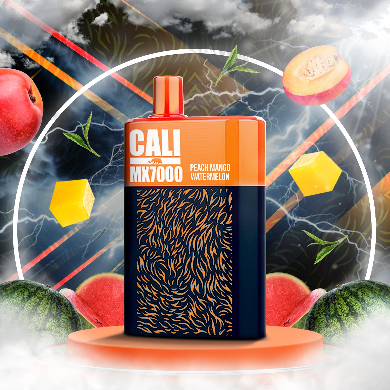 Cali MX7000 Puffs Disposable Vape - Peach Mango Watermelon  Cali MX7000 Puffs Disposable Vape - Peach Mango Watermelon