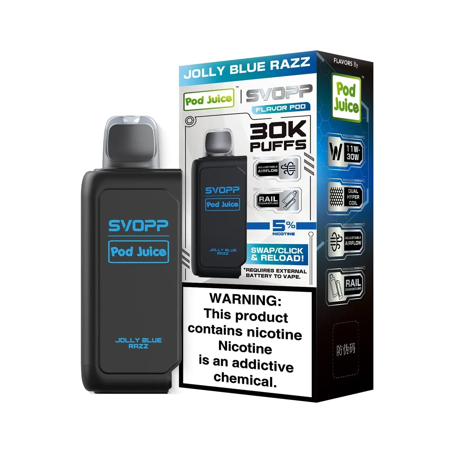 Pod Juice SVOPP 30K Disposable Pod  - Jolly Blue Razz  Pod Juice SVOPP 30K Disposable Pod  - Jolly Blue Razz