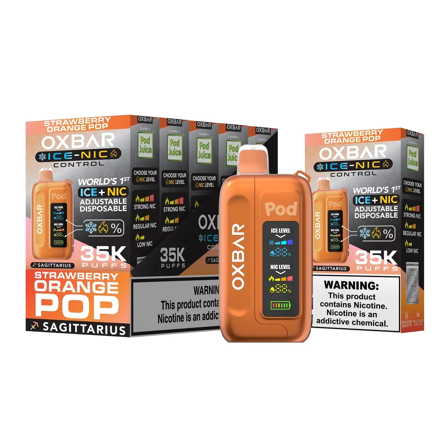 Pod Juice x OXBAR 35K Disposable  - Strawberry Orange Pop  Pod Juice x OXBAR 35K Disposable  - Strawberry Orange Pop