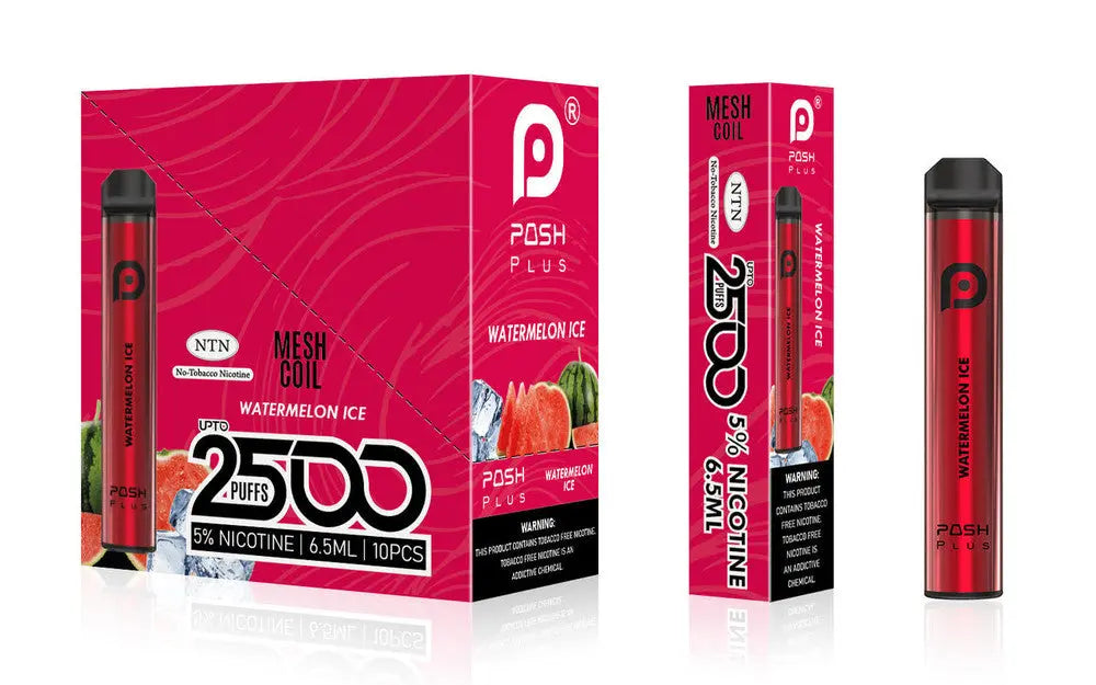 Posh Plus 5% Nic 2500 Puffs 6.5ml Disposable Vape (Tfn) - Watermelon Ice  Posh Plus 5% Nic 2500 Puffs 6.5ml Disposable Vape (Tfn) - Watermelon Ice