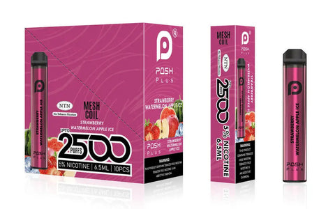 Posh Plus 5% Nic 2500 Puffs 6.5ml Disposable Vape (Tfn) - Strawberry Waterelon Apple Ice  Posh Plus 5% Nic 2500 Puffs 6.5ml Disposable Vape (Tfn) - Strawberry Waterelon Apple Ice