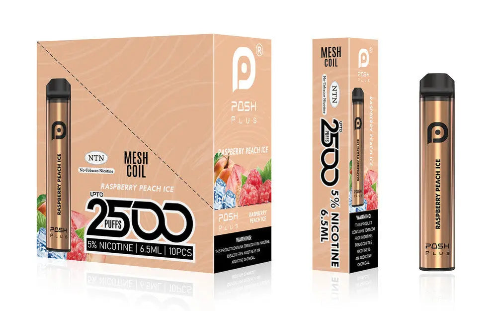 Posh Plus 5% Nic 2500 Puffs 6.5ml Disposable Vape (Tfn) - Raspberry Peach Ice  Posh Plus 5% Nic 2500 Puffs 6.5ml Disposable Vape (Tfn) - Raspberry Peach Ice