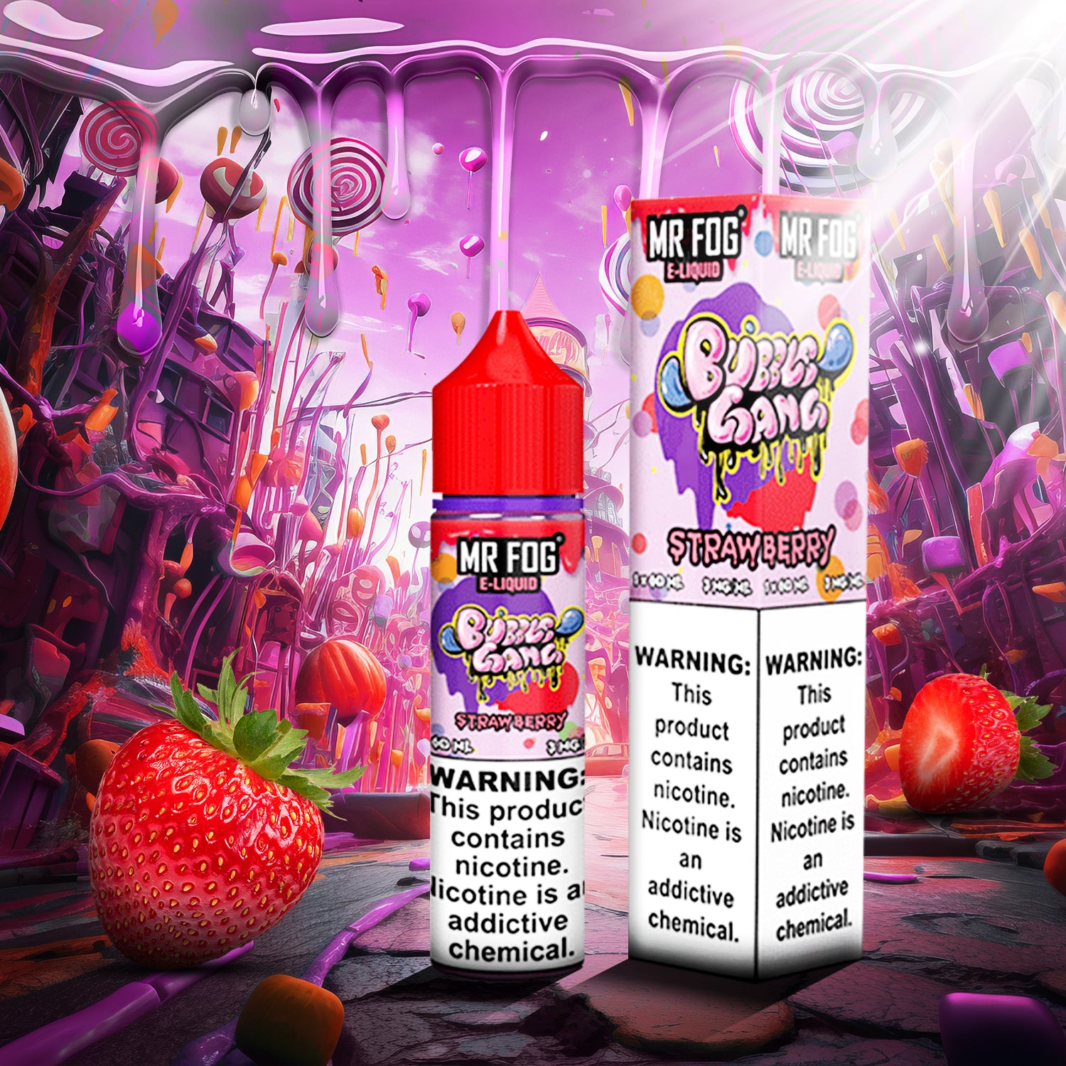 MR FOG E-LIQUID BUBBLE GANG 100ML - Strawberry  MR FOG E-LIQUID BUBBLE GANG 100ML - Strawberry
