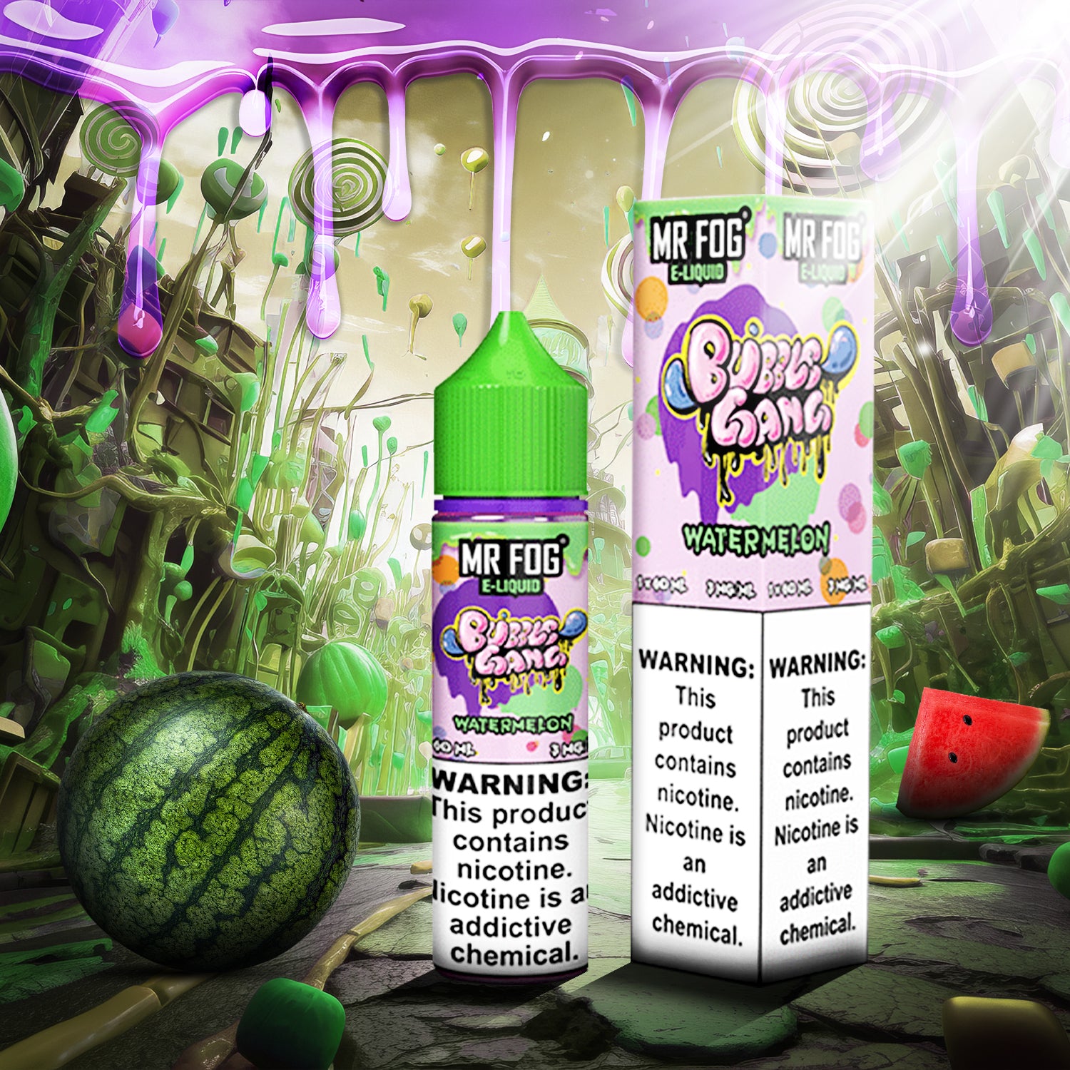 MR FOG E-LIQUID BUBBLE GANG 100ML - Watermelon  MR FOG E-LIQUID BUBBLE GANG 100ML - Watermelon